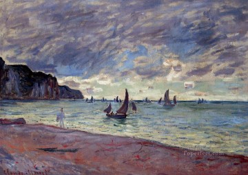  acantilados Arte - Barcos de pesca junto a la playa y los acantilados de Pourville Claude Monet